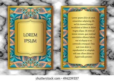 Invitation or greeting card design template. Vintage decorative elements with mandala, delicate floral pattern. Islam, Arabic, Indian, ottoman, aztec motifs