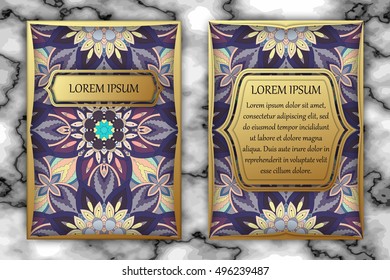 Invitation or greeting card design template. Vintage decorative elements with mandala, delicate floral pattern. Islam, Arabic, Indian, ottoman, aztec motifs
