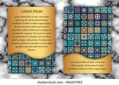 Invitation or greeting card design template. Vintage decorative elements with mandala, delicate floral pattern. Islam, Arabic, Indian, ottoman, aztec motifs