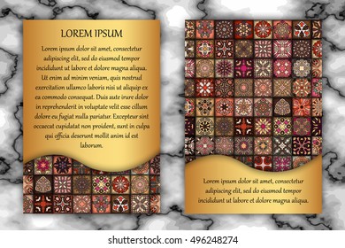 Invitation or greeting card design template. Vintage decorative elements with mandala, delicate floral pattern. Islam, Arabic, Indian, ottoman, aztec motifs