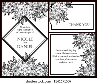 Invitation greeting card with floral background. Wedding invitation, thank you card, save the date cards.
