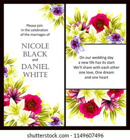 
Invitation greeting card with floral background. Wedding invitation, thank you card, save the date cards.
