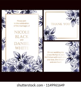 Invitation greeting card with floral background. Wedding invitation, thank you card, save the date cards.
