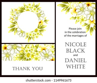 Invitation greeting card with floral background. Wedding invitation, thank you card, save the date cards.
