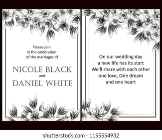 Invitation greeting card with floral background. Wedding invitation, thank you card, save the date cards.
