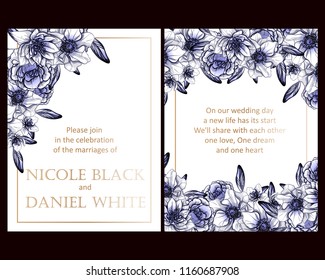 Invitation greeting card with floral background. Wedding invitation, thank you card, save the date cards.