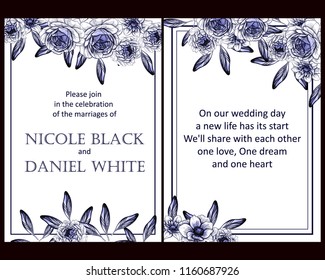 Invitation greeting card with floral background. Wedding invitation, thank you card, save the date cards.