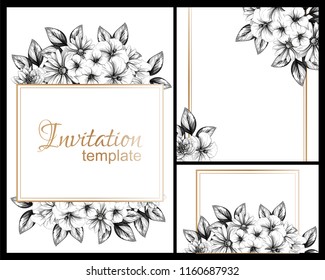 Invitation greeting card with floral background. Wedding invitation, thank you card, save the date cards.