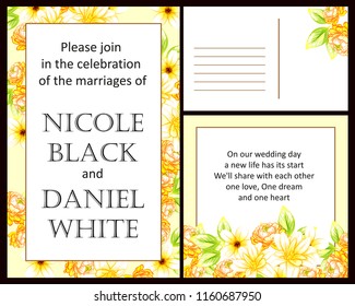 Invitation greeting card with floral background. Wedding invitation, thank you card, save the date cards.