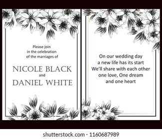 Invitation greeting card with floral background. Wedding invitation, thank you card, save the date cards.
