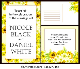 Invitation greeting card with floral background. Wedding invitation, thank you card, save the date cards.