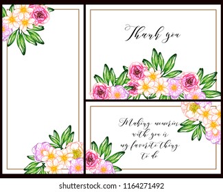Invitation greeting card with floral background. Wedding invitation, thank you card, save the date cards.