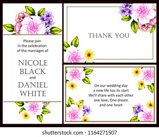 Invitation greeting card with floral background. Wedding invitation, thank you card, save the date cards.