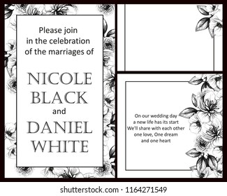 Invitation greeting card with floral background. Wedding invitation, thank you card, save the date cards.