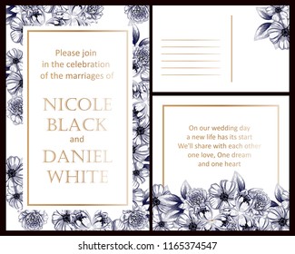 Invitation greeting card with floral background. Wedding invitation, thank you card, save the date cards.