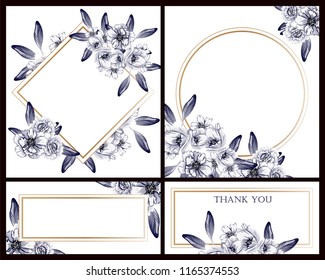 Invitation greeting card with floral background. Wedding invitation, thank you card, save the date cards.