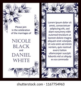 Invitation greeting card with floral background. Wedding invitation, thank you card, save the date cards.