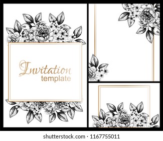 Invitation greeting card with floral background. Wedding invitation, thank you card, save the date cards.