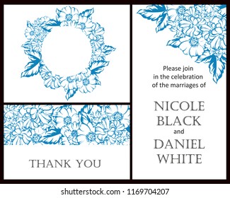 Invitation greeting card with floral background. Wedding invitation, thank you card, save the date cards.