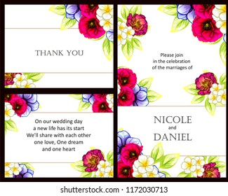Invitation greeting card with floral background. Wedding invitation, thank you card, save the date cards.