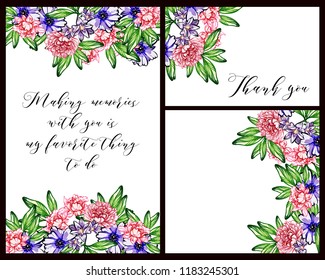 Invitation greeting card with floral background. Wedding invitation, thank you card, save the date cards.