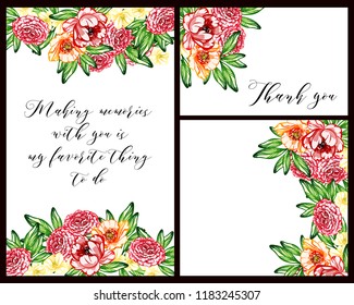Invitation greeting card with floral background. Wedding invitation, thank you card, save the date cards.
