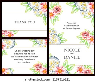 Invitation greeting card with floral background. Wedding invitation, thank you card, save the date cards.