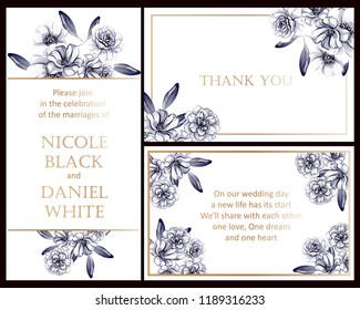 Invitation greeting card with floral background. Wedding invitation, thank you card, save the date cards.