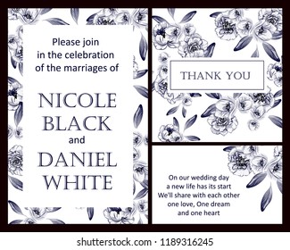 Invitation greeting card with floral background. Wedding invitation, thank you card, save the date cards.