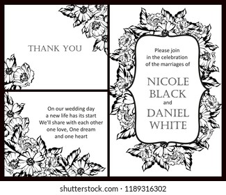 Invitation greeting card with floral background. Wedding invitation, thank you card, save the date cards.