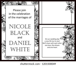Invitation greeting card with floral background. Wedding invitation, thank you card, save the date cards.