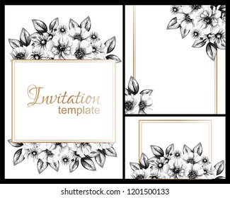 Invitation greeting card with floral background. Wedding invitation, thank you card, save the date cards.