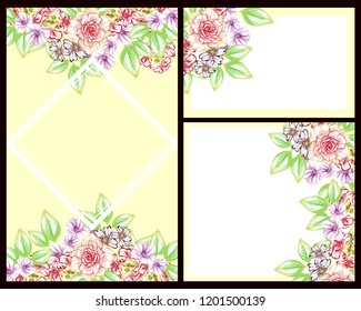 Invitation greeting card with floral background. Wedding invitation, thank you card, save the date cards.