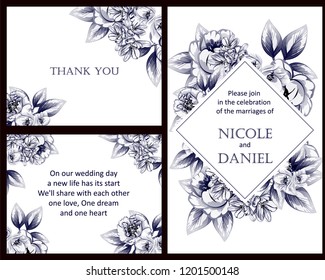 Invitation greeting card with floral background. Wedding invitation, thank you card, save the date cards.