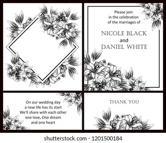 Invitation greeting card with floral background. Wedding invitation, thank you card, save the date cards.