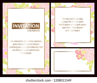 Invitation greeting card with floral background. Wedding invitation, thank you card, save the date cards.