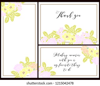 Invitation greeting card with floral background. Wedding invitation, thank you card, save the date cards.