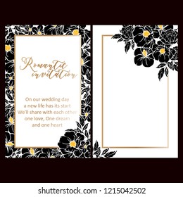 Invitation greeting card with floral background. Wedding invitation, thank you card, save the date cards.