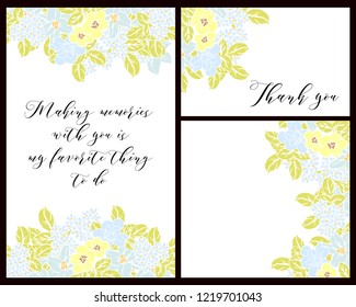 Invitation greeting card with floral background. Wedding invitation, thank you card, save the date cards.