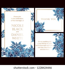 Invitation greeting card with floral background. Wedding invitation, thank you card, save the date cards.