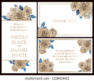 Invitation greeting card with floral background. Wedding invitation, thank you card, save the date cards.