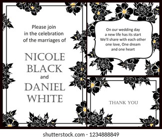 Invitation greeting card with floral background. Wedding invitation, thank you card, save the date cards.