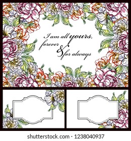 Invitation greeting card with floral background. Wedding invitation, thank you card, save the date cards.