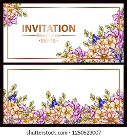 Invitation greeting card with floral background. Wedding invitation, thank you card, save the date cards.