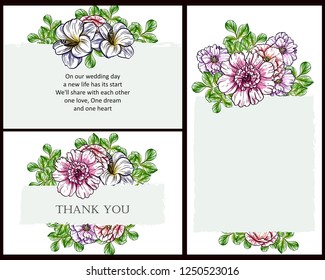 Invitation greeting card with floral background. Wedding invitation, thank you card, save the date cards.