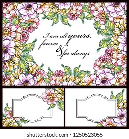 Invitation greeting card with floral background. Wedding invitation, thank you card, save the date cards.