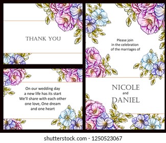 Invitation greeting card with floral background. Wedding invitation, thank you card, save the date cards.