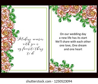Invitation greeting card with floral background. Wedding invitation, thank you card, save the date cards.