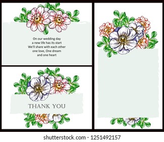 Invitation greeting card with floral background. Wedding invitation, thank you card, save the date cards.