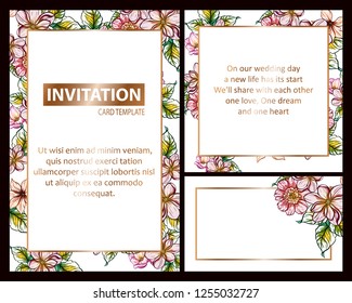 Invitation greeting card with floral background. Wedding invitation, thank you card, save the date cards.